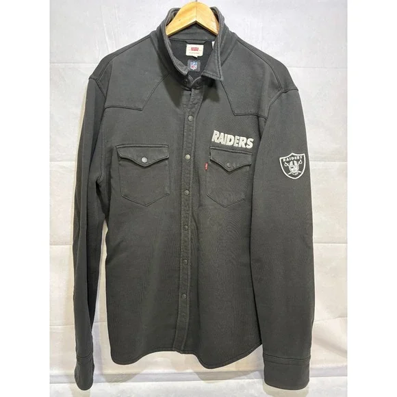 Las Vegas Raiders Shirt Levi's Western Snap HEAVY Jacket Black Long Sleeve Large - Picture 2 of 11